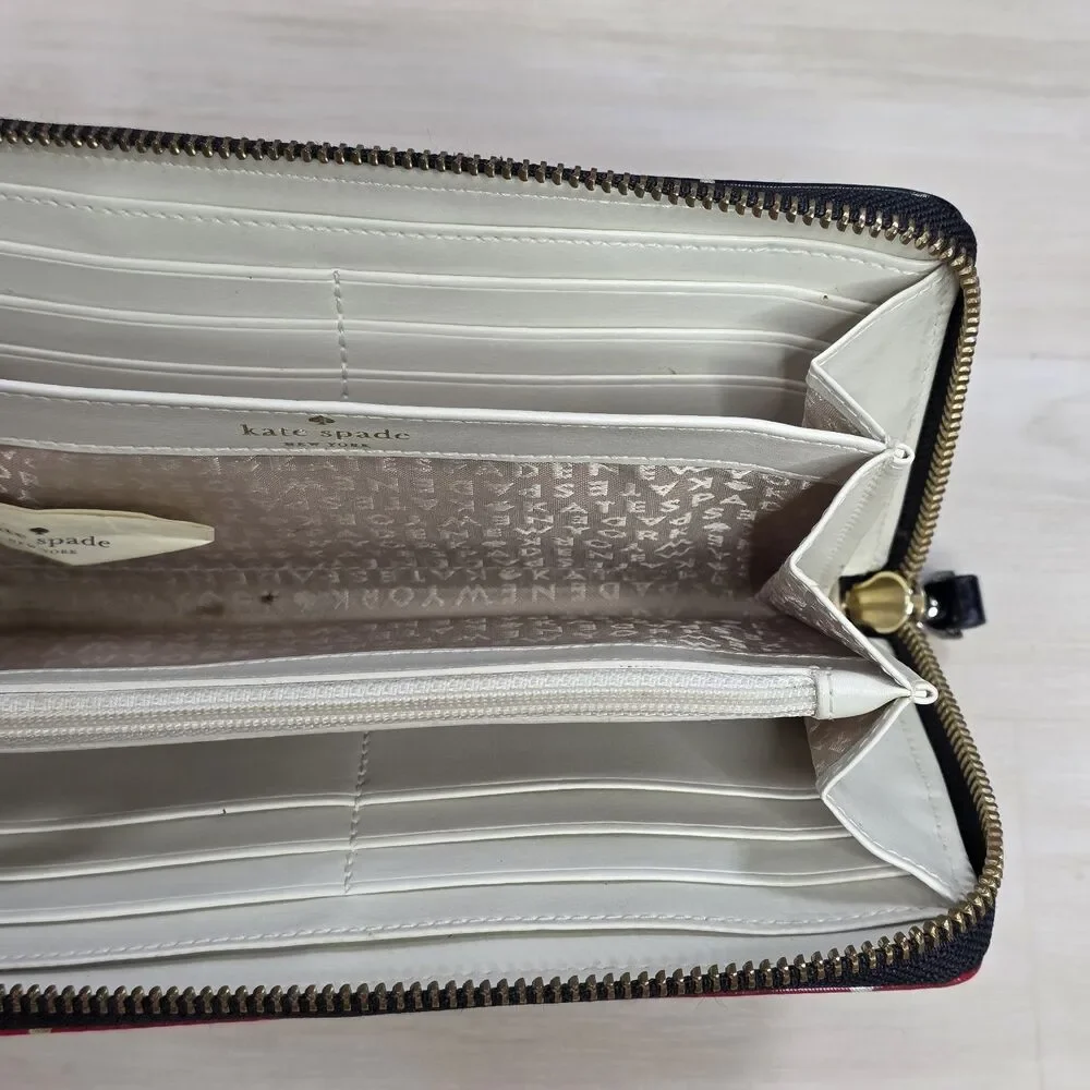Kate‎ Spade New York Black Red Polka Dot Shiny Wallet Zip